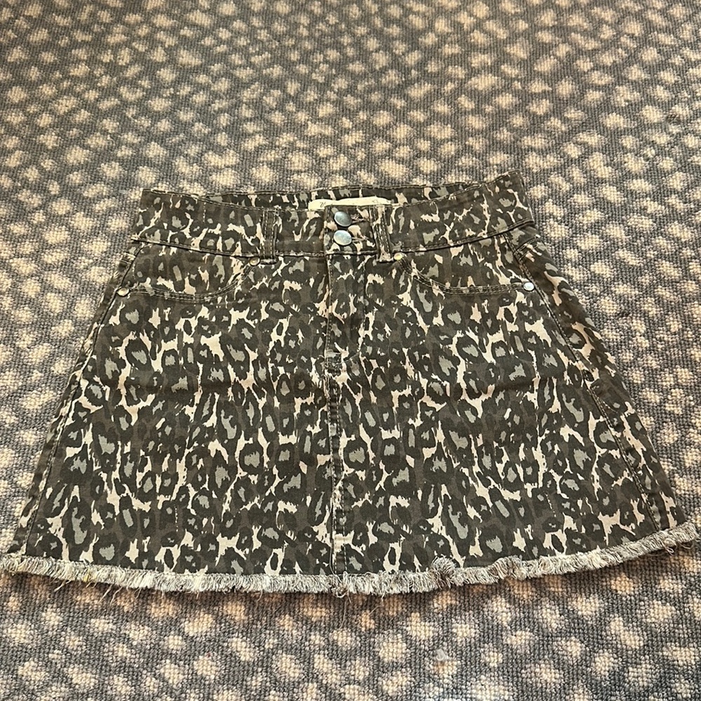 Grey Animal Print Mini Skirt